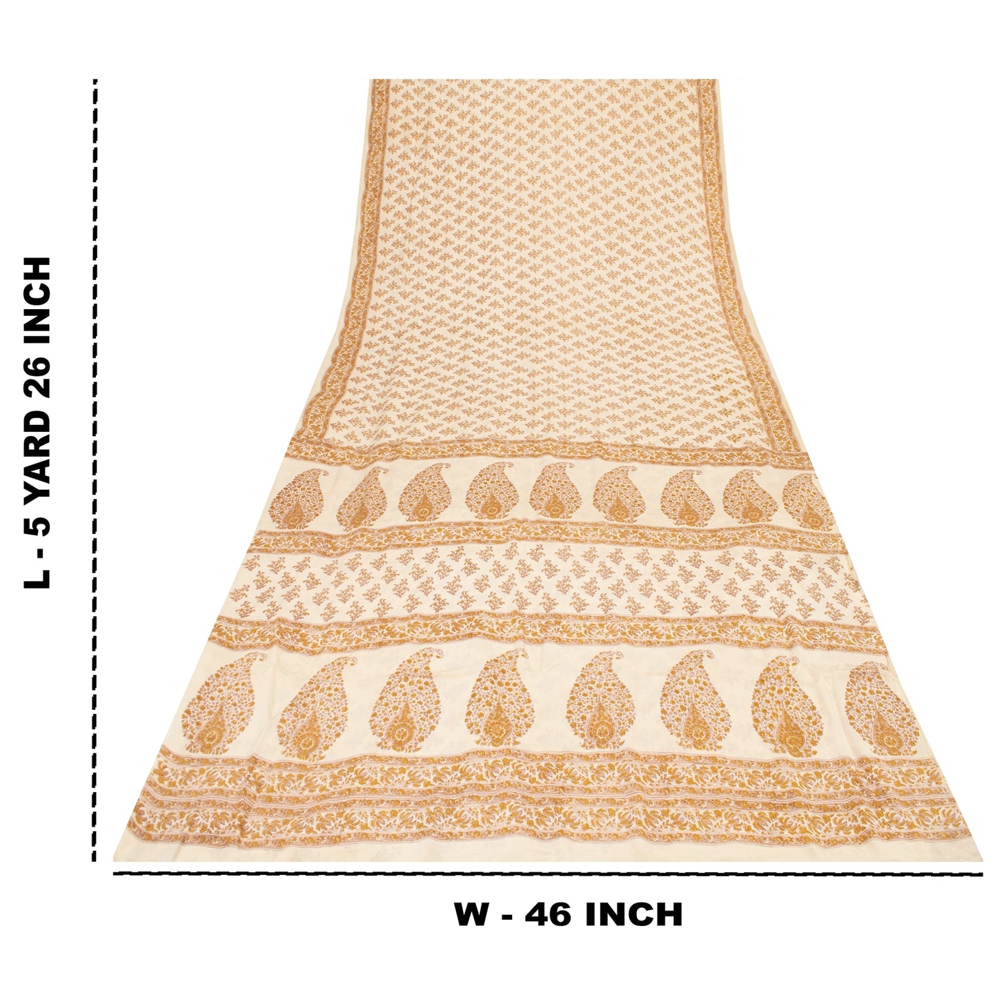 Sanskriti Vintage Sarees Ivory Pure Crepe Floral Printed Sari 5+yd Craft Supplie