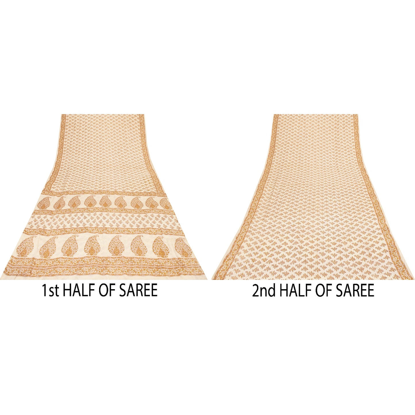 Sanskriti Vintage Sarees Ivory Pure Crepe Floral Printed Sari 5+yd Craft Supplie