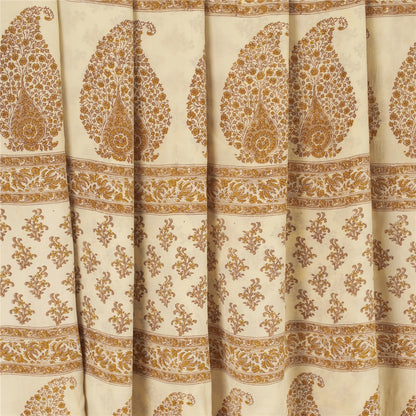 Sanskriti Vintage Sarees Ivory Pure Crepe Floral Printed Sari 5+yd Craft Supplie