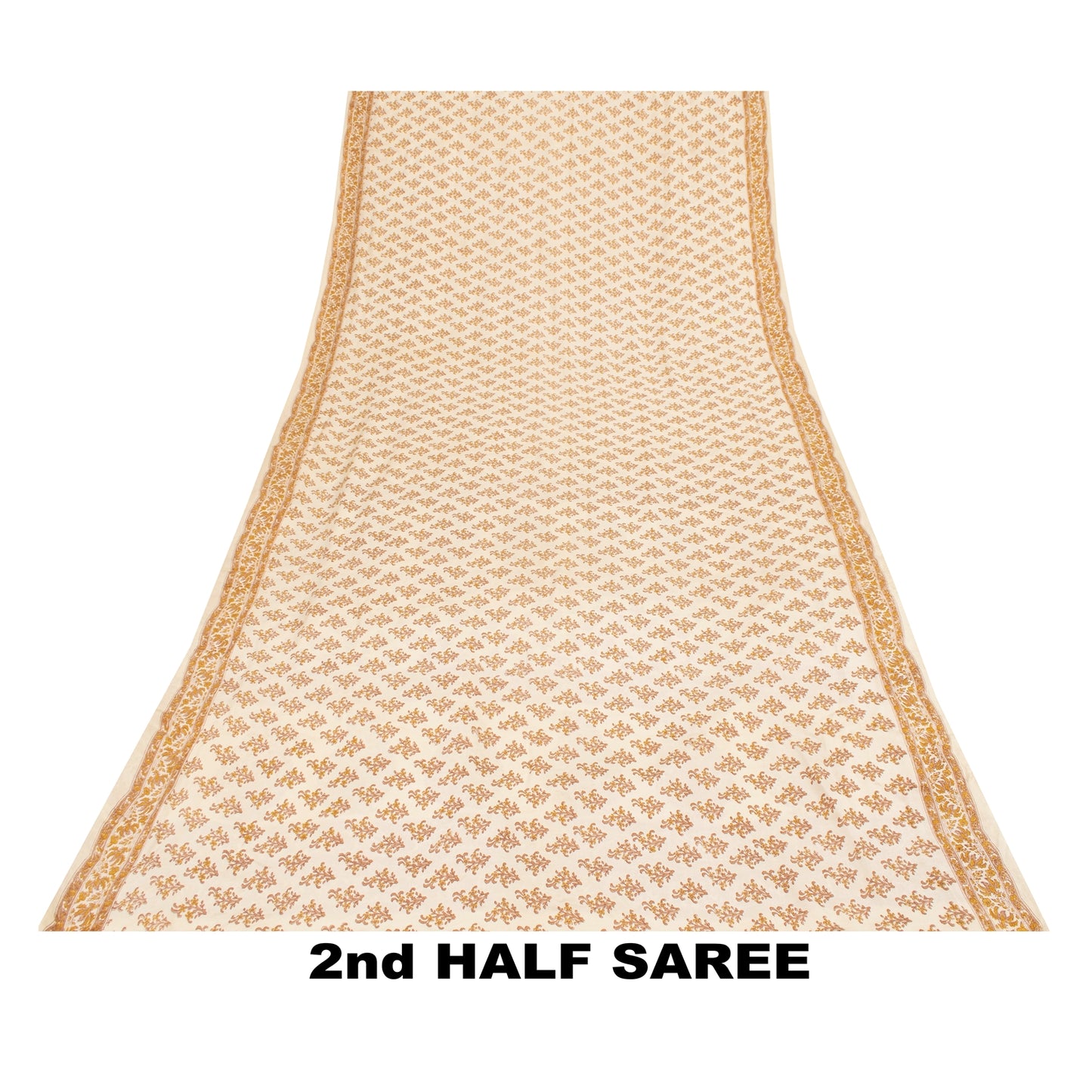 Sanskriti Vintage Sarees Ivory Pure Crepe Floral Printed Sari 5+yd Craft Supplie