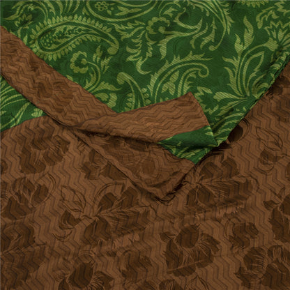 Sanskriti Vintage Sarees Green Pure Crepe Paisley Printed Sari 5+YD For Quilts