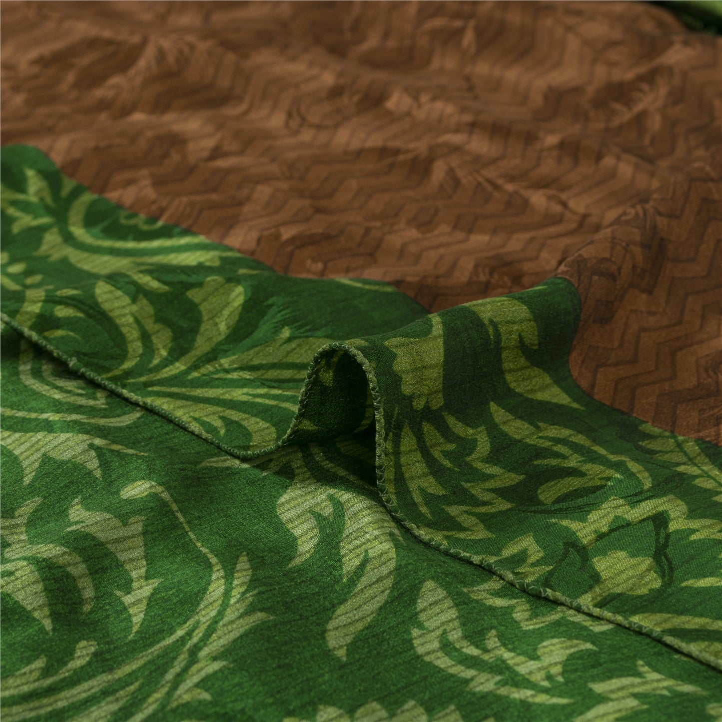 Sanskriti Vintage Sarees Green Pure Crepe Paisley Printed Sari 5+YD For Quilts