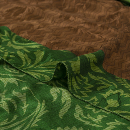 Sanskriti Vintage Sarees Green Pure Crepe Paisley Printed Sari 5+YD For Quilts