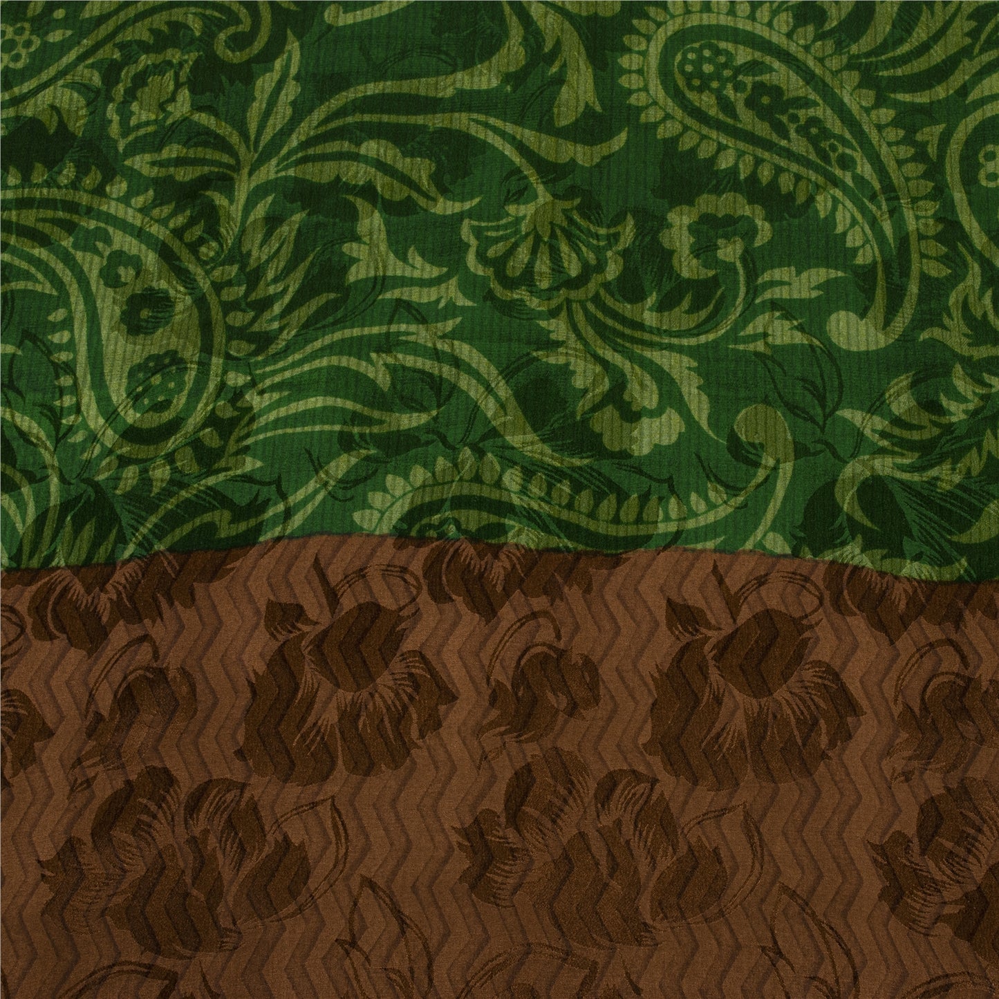 Sanskriti Vintage Sarees Green Pure Crepe Paisley Printed Sari 5+YD For Quilts