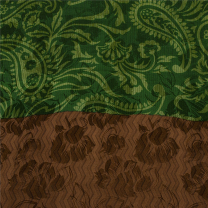 Sanskriti Vintage Sarees Green Pure Crepe Paisley Printed Sari 5+YD For Quilts