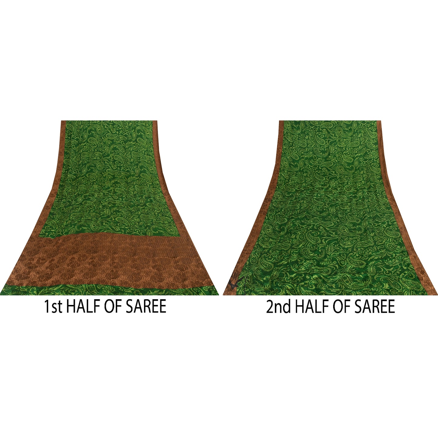 Sanskriti Vintage Sarees Green Pure Crepe Paisley Printed Sari 5+YD For Quilts