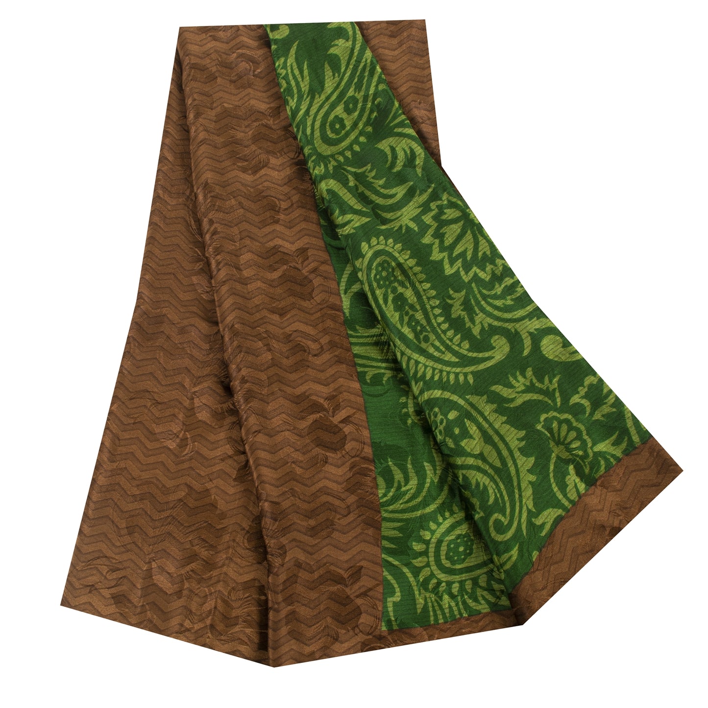 Sanskriti Vintage Sarees Green Pure Crepe Paisley Printed Sari 5+YD For Quilts