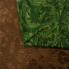 Sanskriti Vintage Sarees Green Pure Crepe Paisley Printed Sari 5+YD For Quilts