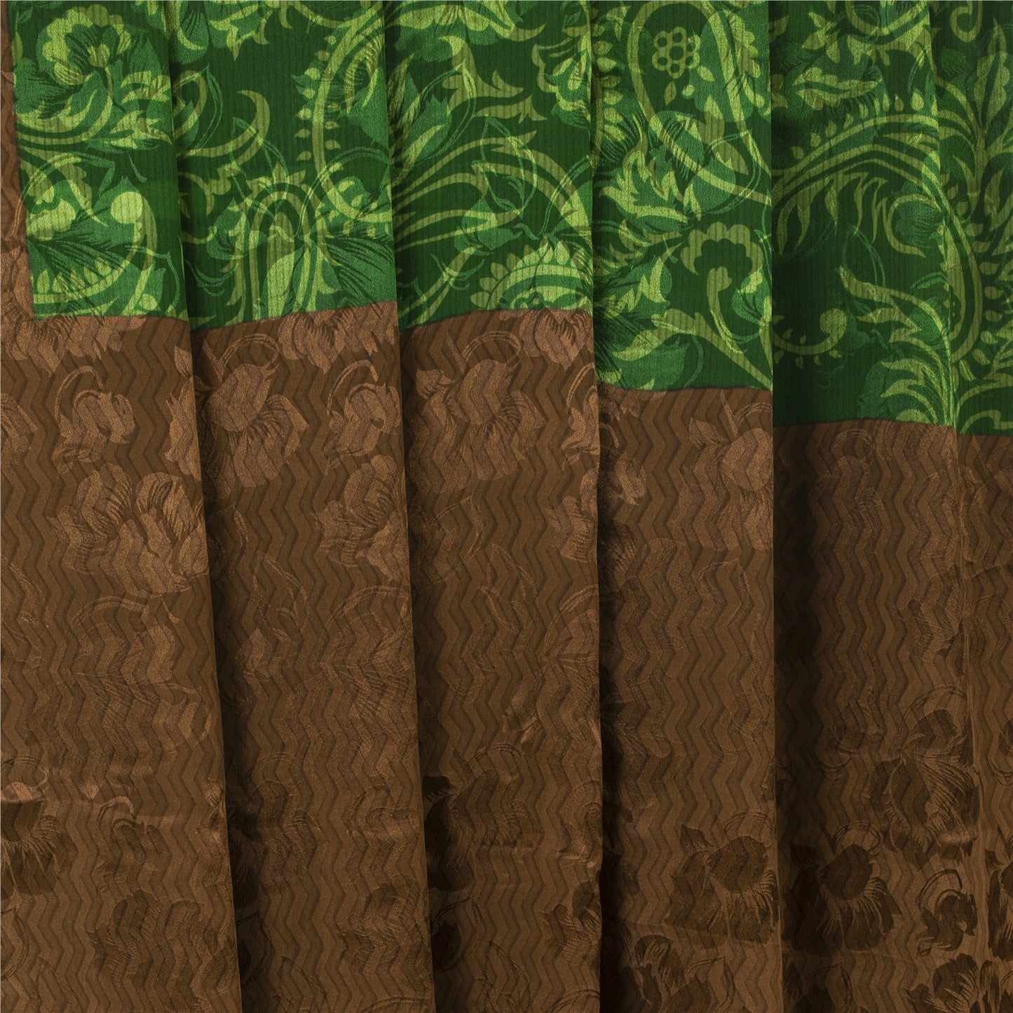 Sanskriti Vintage Sarees Green Pure Crepe Paisley Printed Sari 5+YD For Quilts