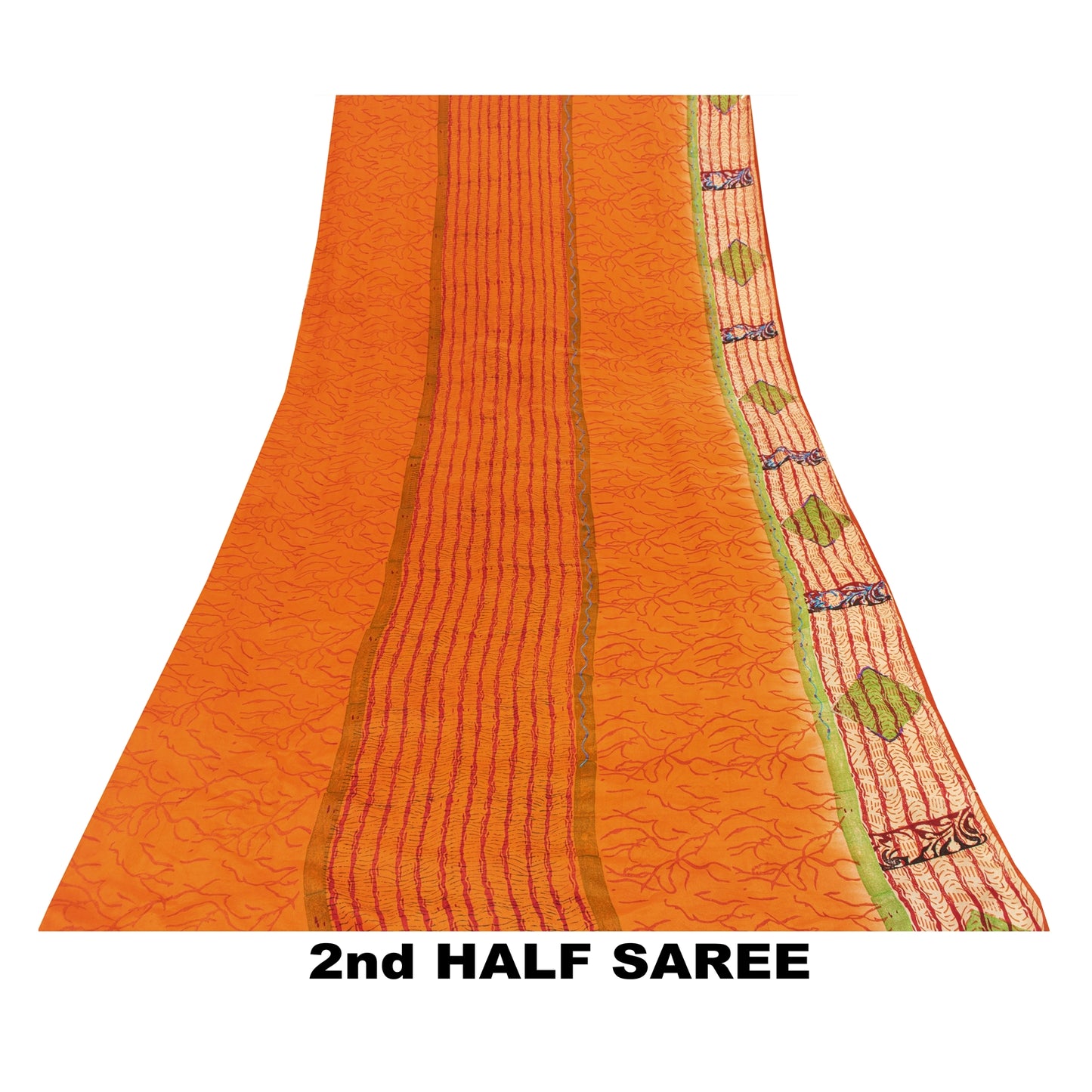 Sanskriti Vintage Sarees Orange Pure Crepe Floral Print Sari 5+YD Bohomian Sari