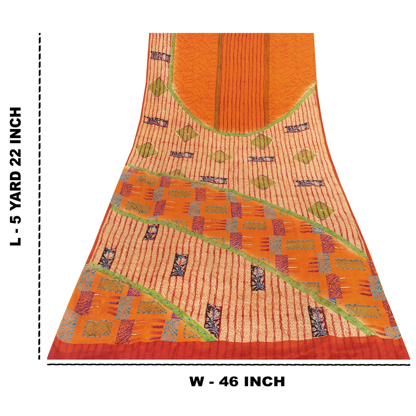 Sanskriti Vintage Sarees Orange Pure Crepe Floral Print Sari 5+YD Bohomian Sari