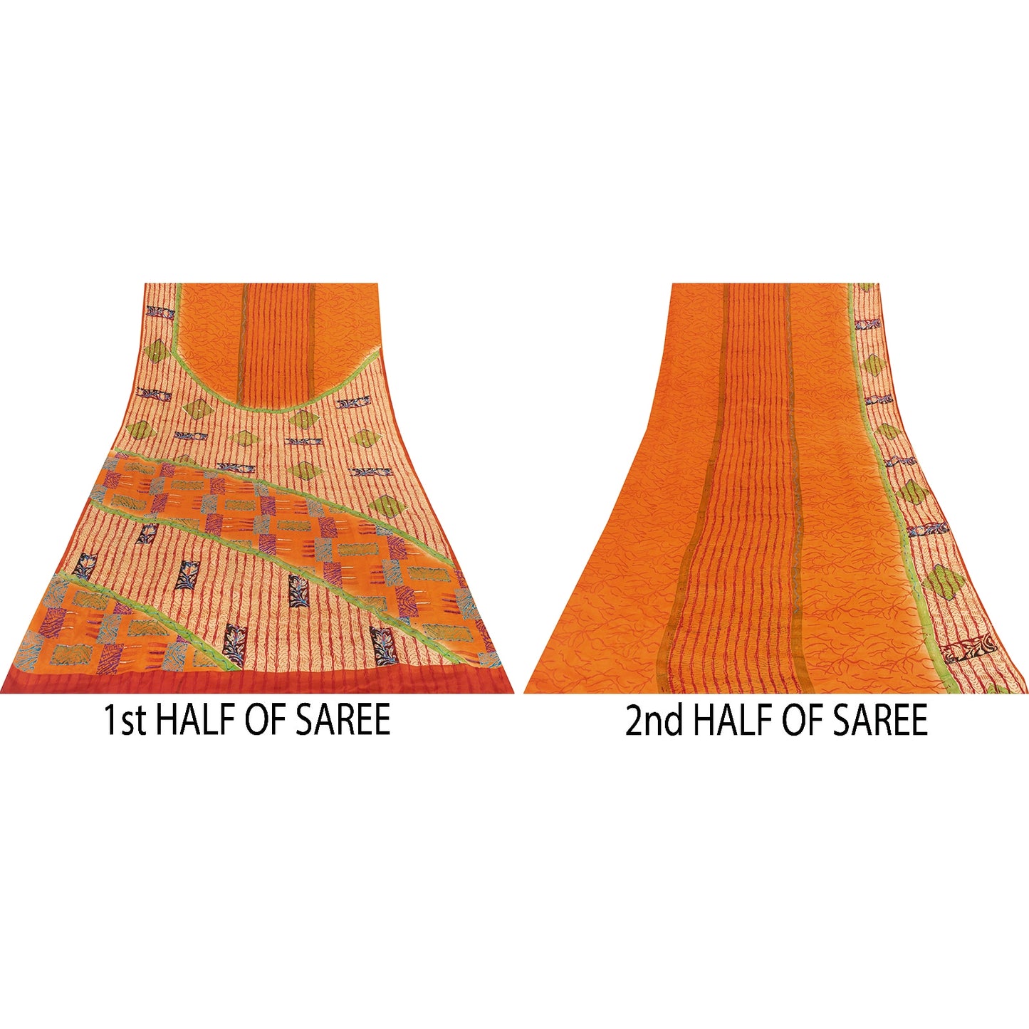 Sanskriti Vintage Sarees Orange Pure Crepe Floral Print Sari 5+YD Bohomian Sari