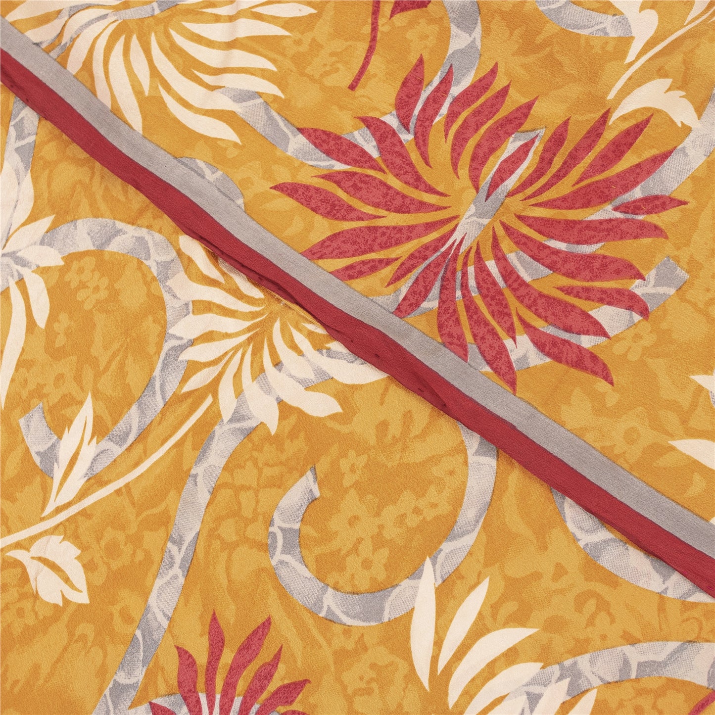 Sanskriti Vintage Sarees Yellow Pure Crepe Floral Printed 6YD Sustainable Sari