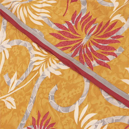 Sanskriti Vintage Sarees Yellow Pure Crepe Floral Printed 6YD Sustainable Sari