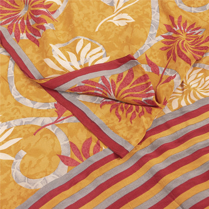 Sanskriti Vintage Sarees Yellow Pure Crepe Floral Printed 6YD Sustainable Sari