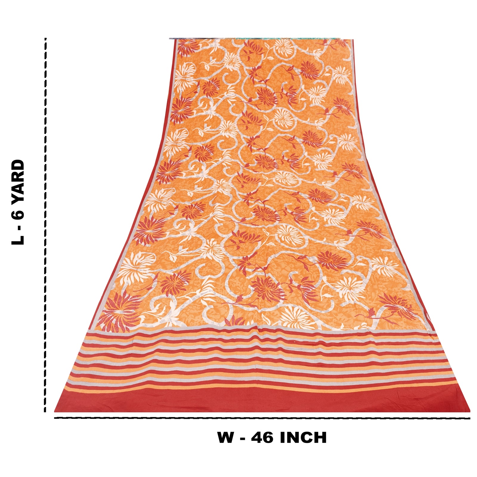 Sanskriti Vintage Sarees Yellow Pure Crepe Floral Printed 6YD Sustainable Sari