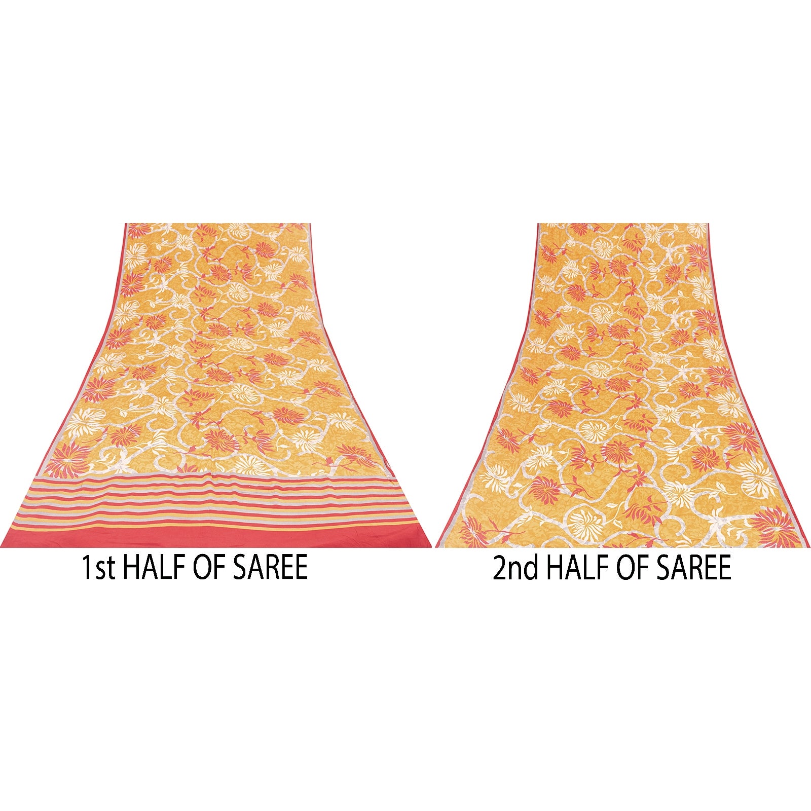 Sanskriti Vintage Sarees Yellow Pure Crepe Floral Printed 6YD Sustainable Sari