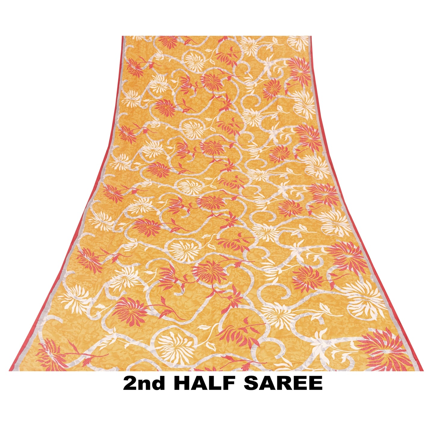 Sanskriti Vintage Sarees Yellow Pure Crepe Floral Printed 6YD Sustainable Sari