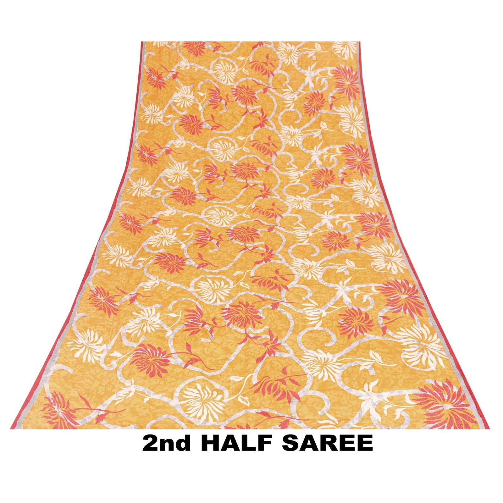 Sanskriti Vintage Sarees Yellow Pure Crepe Floral Printed 6YD Sustainable Sari