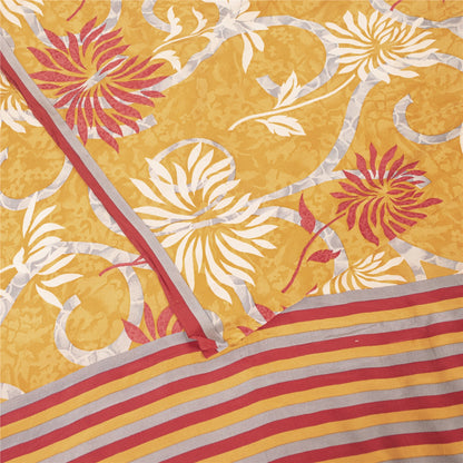 Sanskriti Vintage Sarees Yellow Pure Crepe Floral Printed 6YD Sustainable Sari