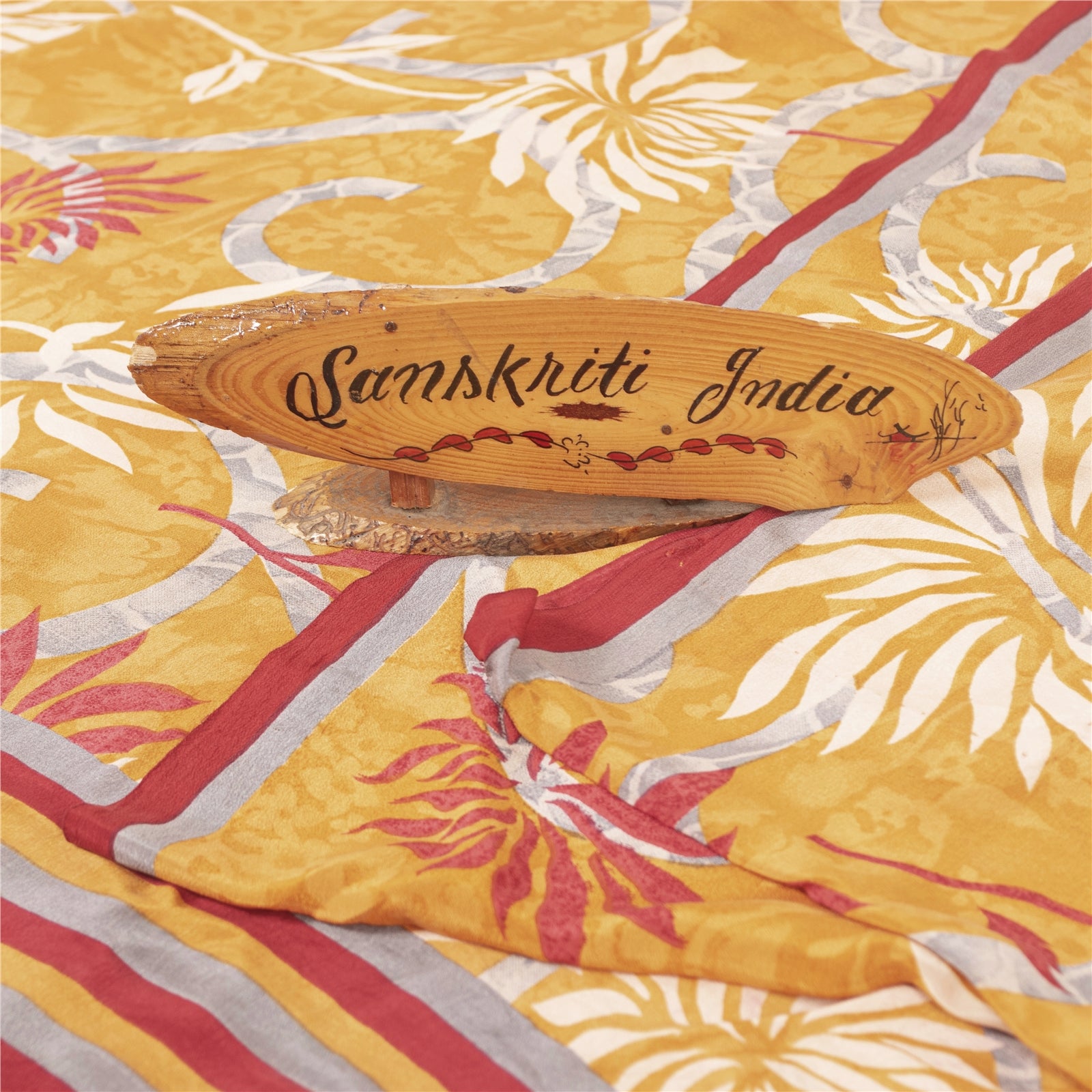 Sanskriti Vintage Sarees Yellow Pure Crepe Floral Printed 6YD Sustainable Sari
