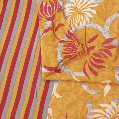 Sanskriti Vintage Sarees Yellow Pure Crepe Floral Printed 6YD Sustainable Sari