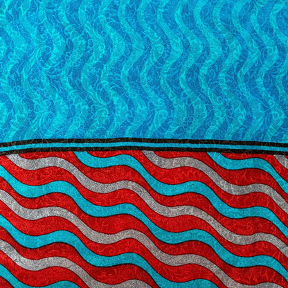 Sanskriti Vintage Sarees Red & Blue Pure Crepe Circle Print 5+YD Recycled Sari