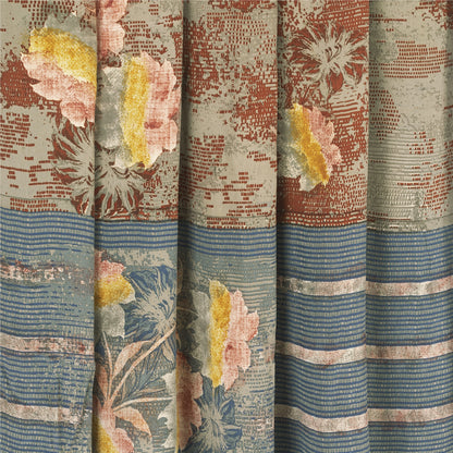 Sanskriti Vintage Sarees Red 100%Pure Crepe Floral Printed 5+YD Sustainable Sari