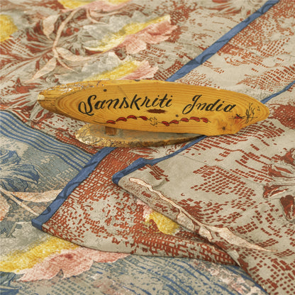 Sanskriti Vintage Sarees Red 100%Pure Crepe Floral Printed 5+YD Sustainable Sari