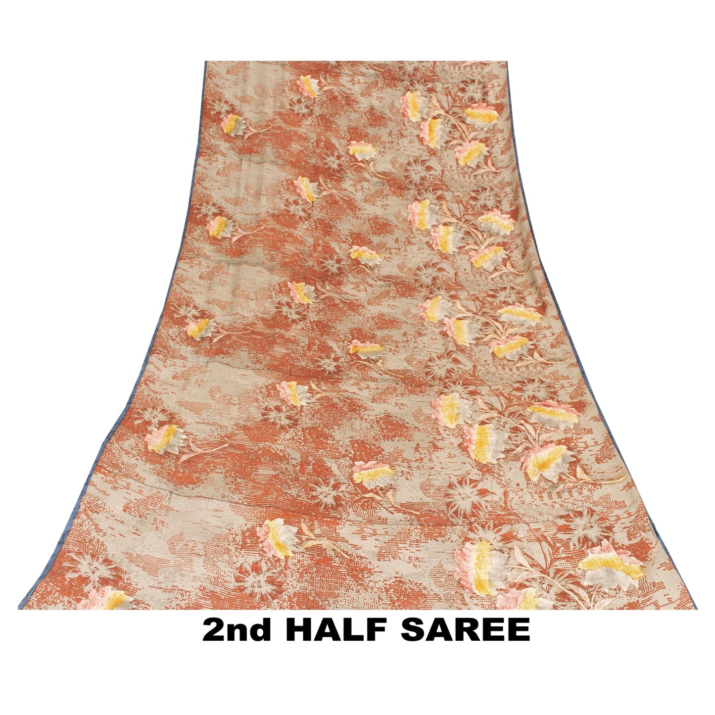 Sanskriti Vintage Sarees Red 100%Pure Crepe Floral Printed 5+YD Sustainable Sari