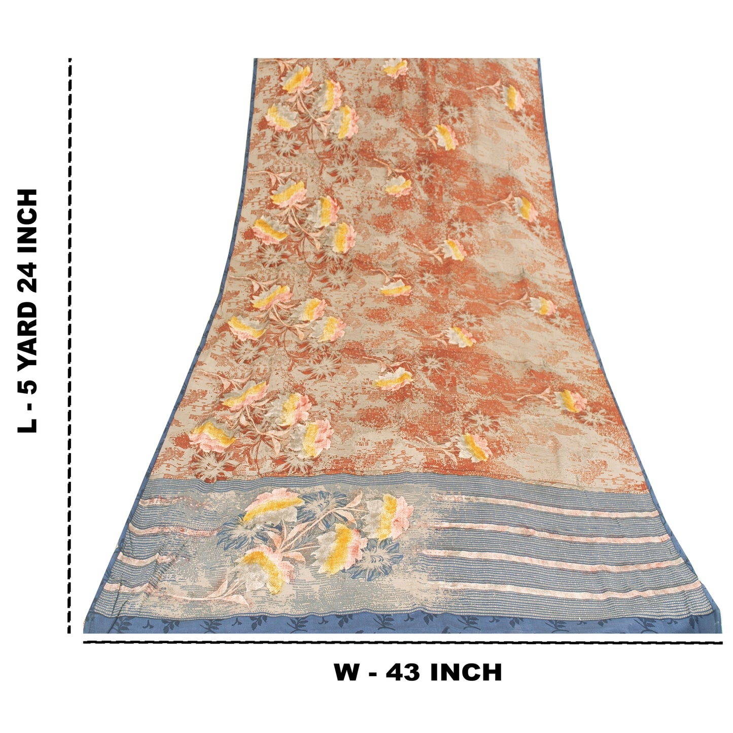 Sanskriti Vintage Sarees Red 100%Pure Crepe Floral Printed 5+YD Sustainable Sari