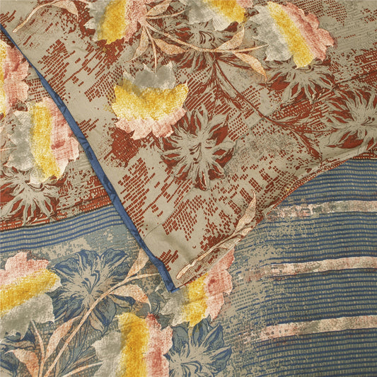 Sanskriti Vintage Sarees Red 100%Pure Crepe Floral Printed 5+YD Sustainable Sari