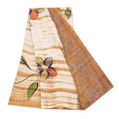 Sanskriti Vintage Sarees Pure Crepe Floral Hand-Paint & Tie-Dye Sari 6YD Fabric