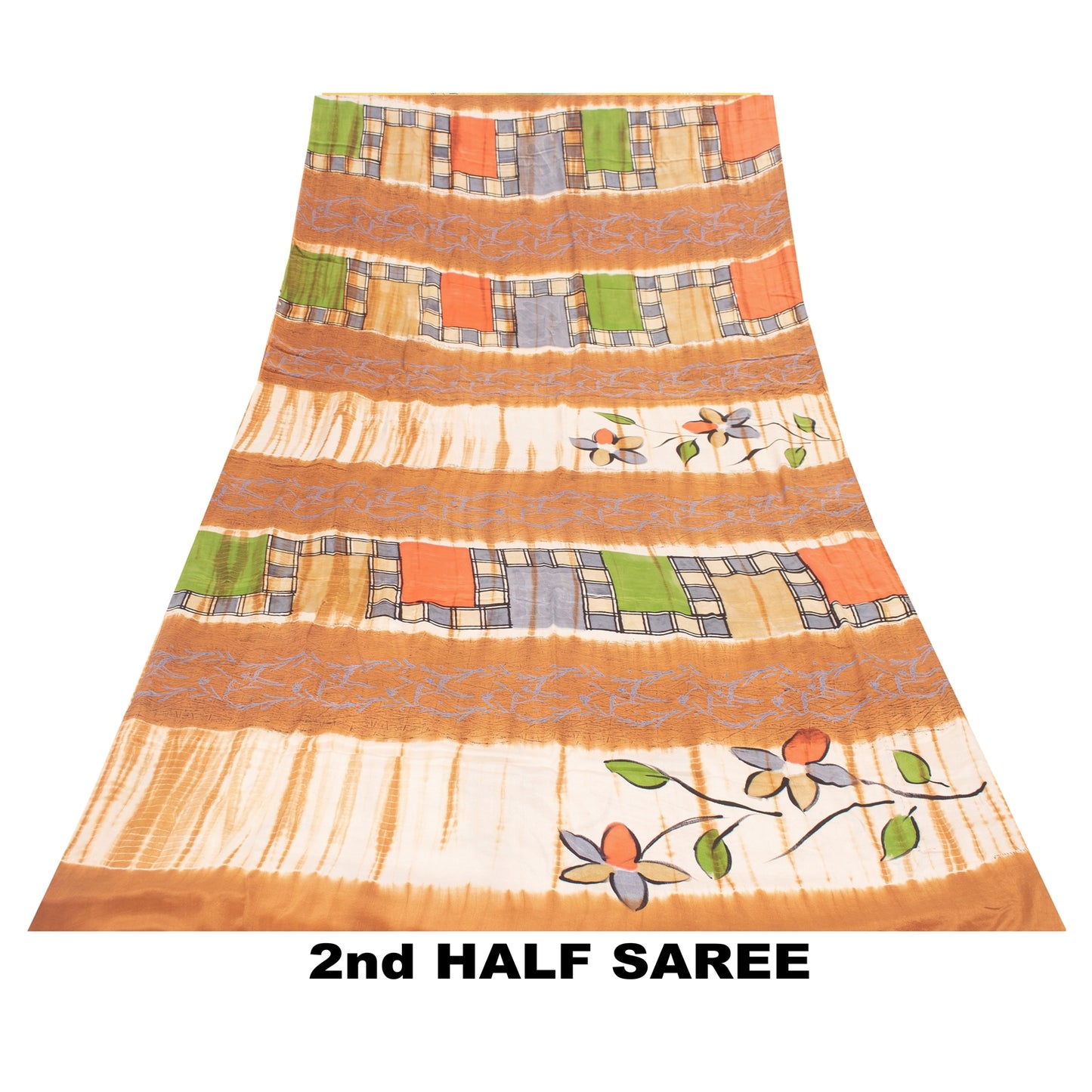 Sanskriti Vintage Sarees Pure Crepe Floral Hand-Paint & Tie-Dye Sari 6YD Fabric
