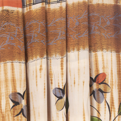 Sanskriti Vintage Sarees Pure Crepe Floral Hand-Paint & Tie-Dye Sari 6YD Fabric