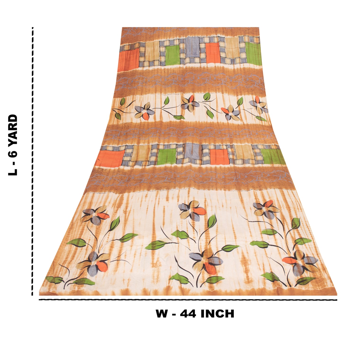 Sanskriti Vintage Sarees Pure Crepe Floral Hand-Paint & Tie-Dye Sari 6YD Fabric