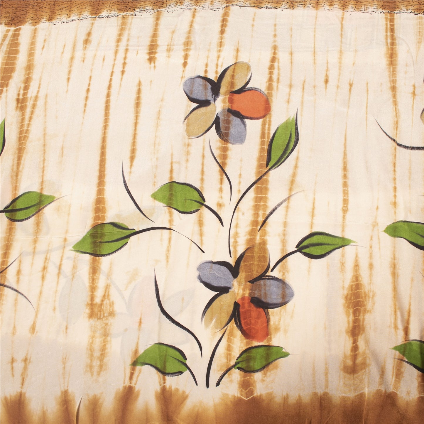 Sanskriti Vintage Sarees Pure Crepe Floral Hand-Paint & Tie-Dye Sari 6YD Fabric