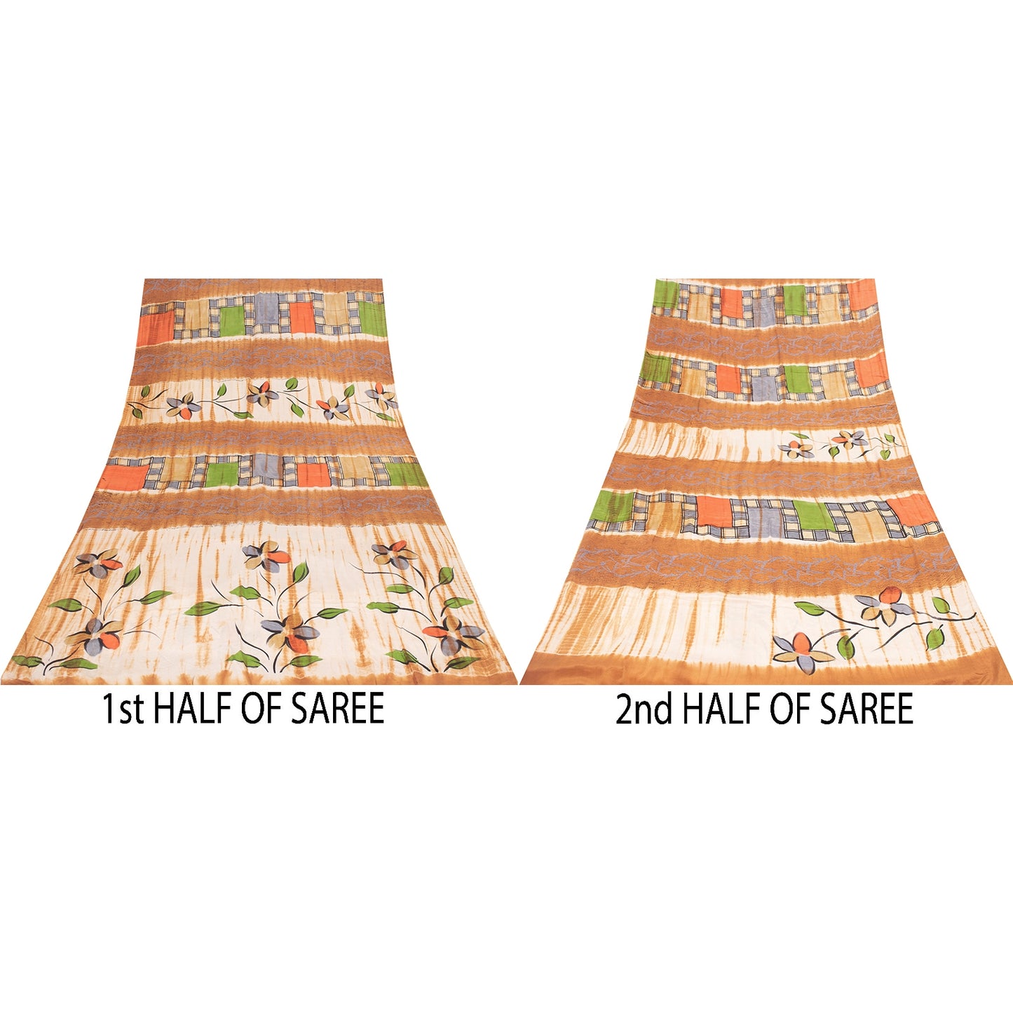 Sanskriti Vintage Sarees Pure Crepe Floral Hand-Paint & Tie-Dye Sari 6YD Fabric