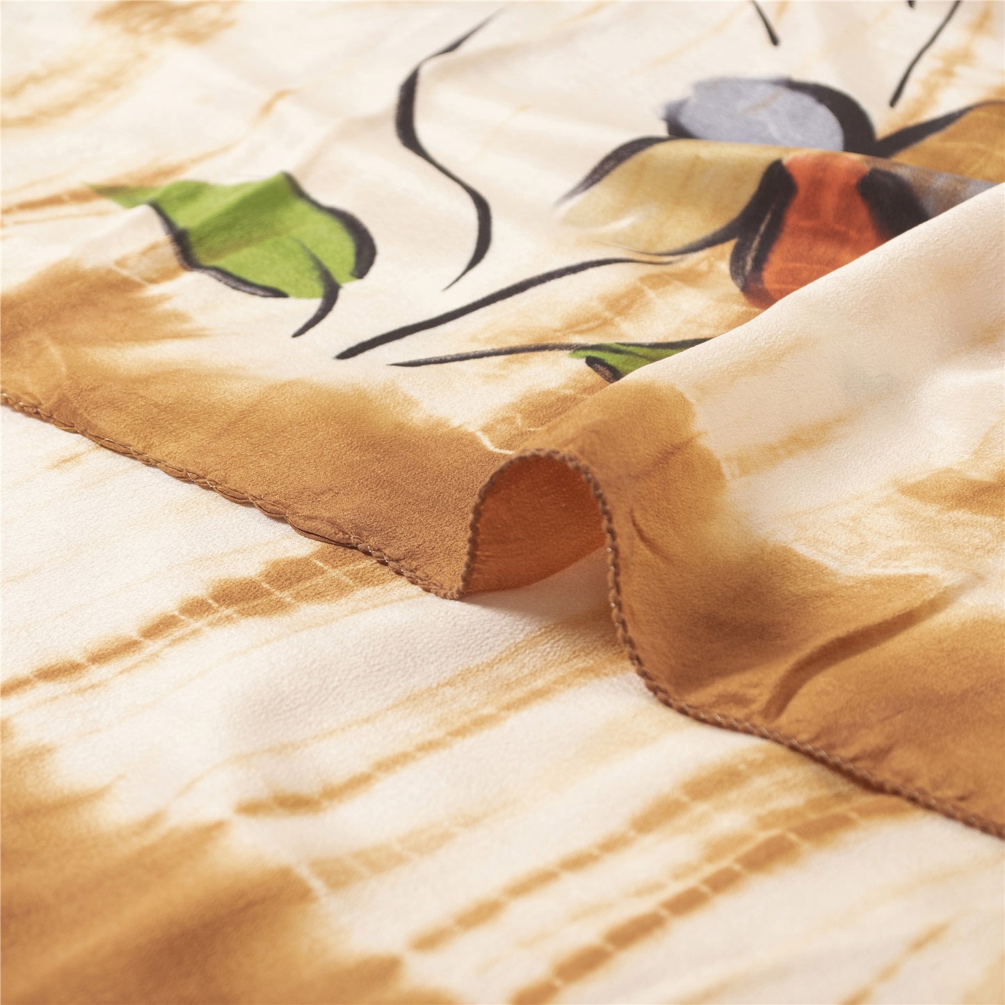 Sanskriti Vintage Sarees Pure Crepe Floral Hand-Paint & Tie-Dye Sari 6YD Fabric