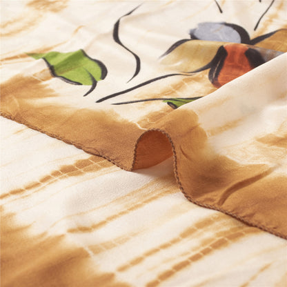 Sanskriti Vintage Sarees Pure Crepe Floral Hand-Paint & Tie-Dye Sari 6YD Fabric