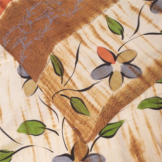 Sanskriti Vintage Sarees Pure Crepe Floral Hand-Paint & Tie-Dye Sari 6YD Fabric