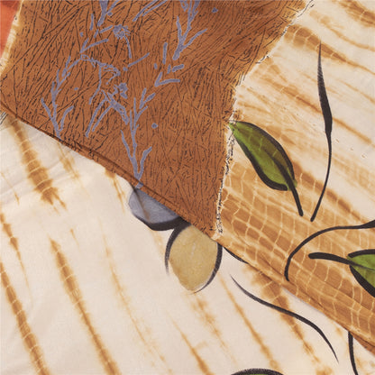 Sanskriti Vintage Sarees Pure Crepe Floral Hand-Paint & Tie-Dye Sari 6YD Fabric