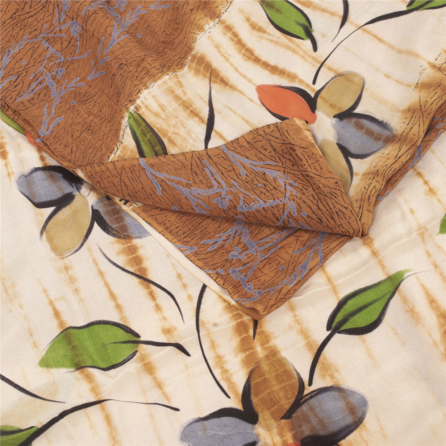 Sanskriti Vintage Sarees Pure Crepe Floral Hand-Paint & Tie-Dye Sari 6YD Fabric
