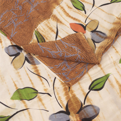Sanskriti Vintage Sarees Pure Crepe Floral Hand-Paint & Tie-Dye Sari 6YD Fabric