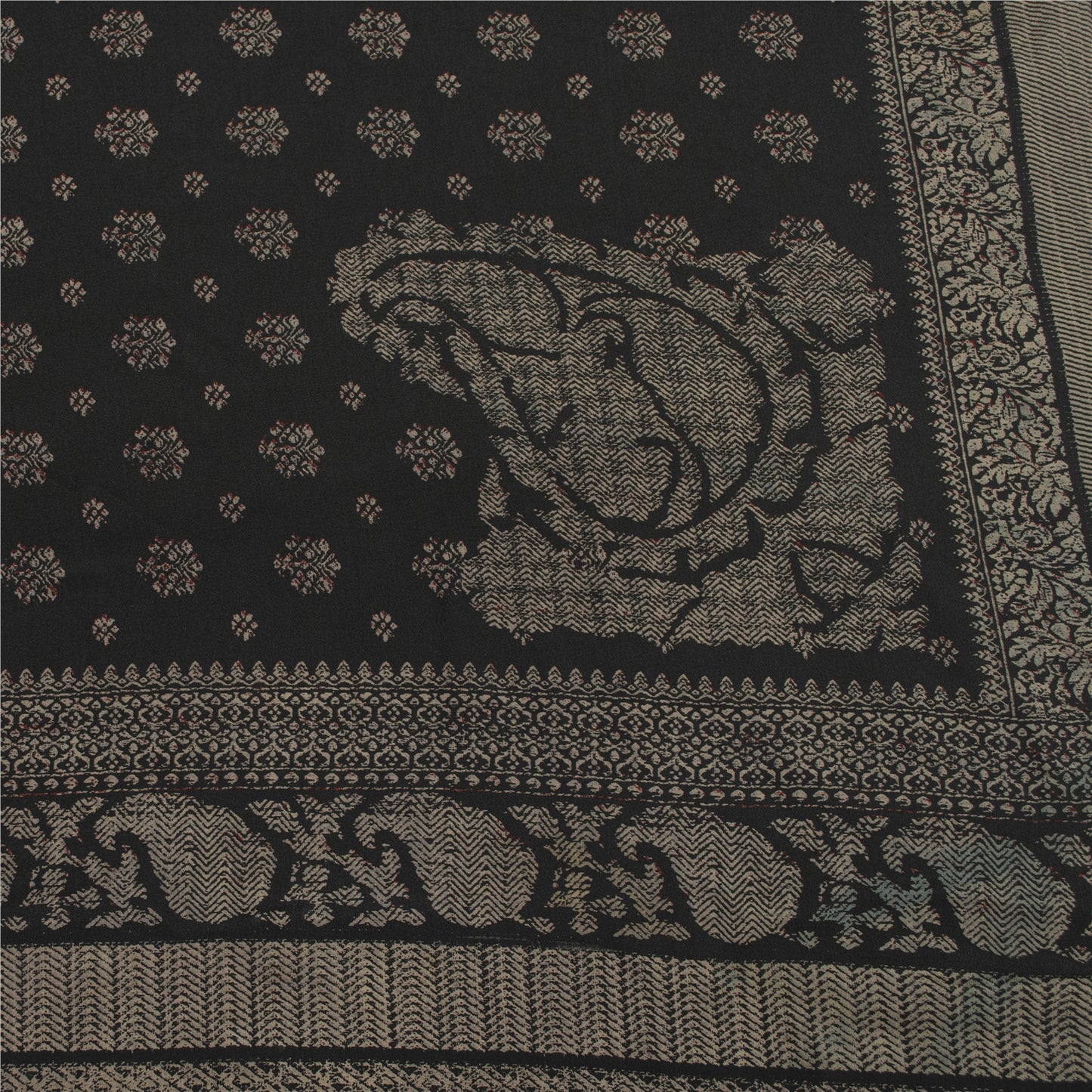 Sanskriti Vintage Sarees Black Pure Crepe Floral Printed 5+YD Eco-Friendly Sari
