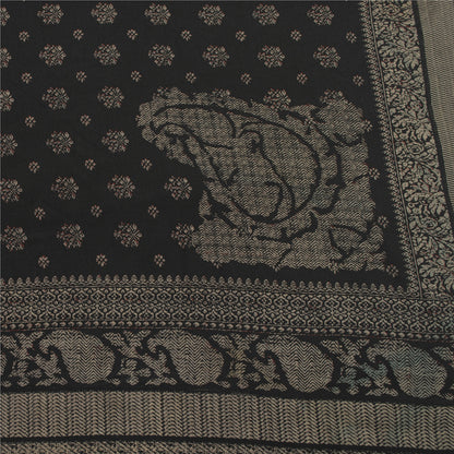 Sanskriti Vintage Sarees Black Pure Crepe Floral Printed 5+YD Eco-Friendly Sari