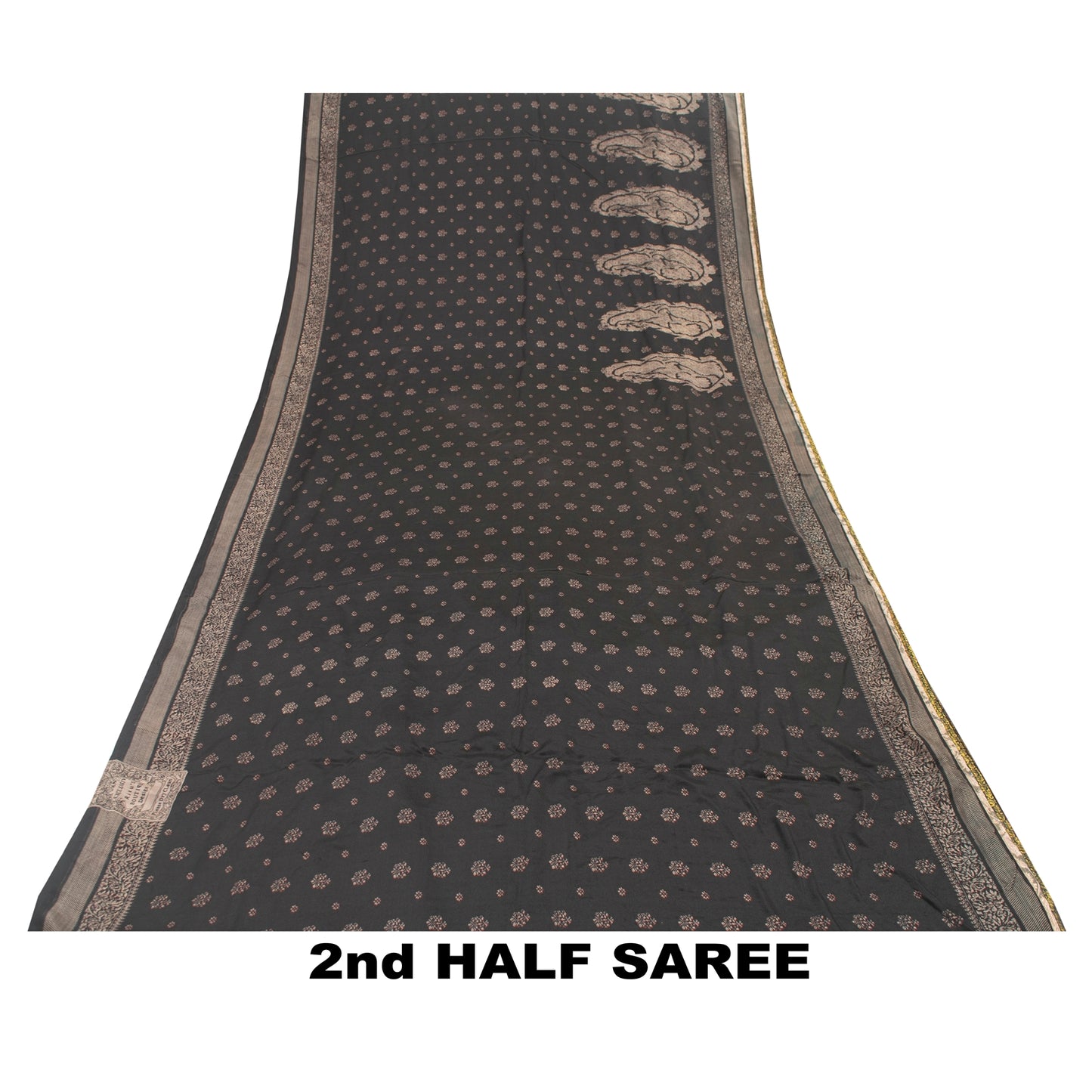 Sanskriti Vintage Sarees Black Pure Crepe Floral Printed 5+YD Eco-Friendly Sari