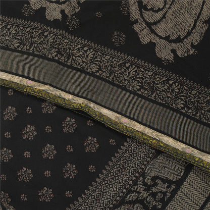 Sanskriti Vintage Sarees Black Pure Crepe Floral Printed 5+YD Eco-Friendly Sari