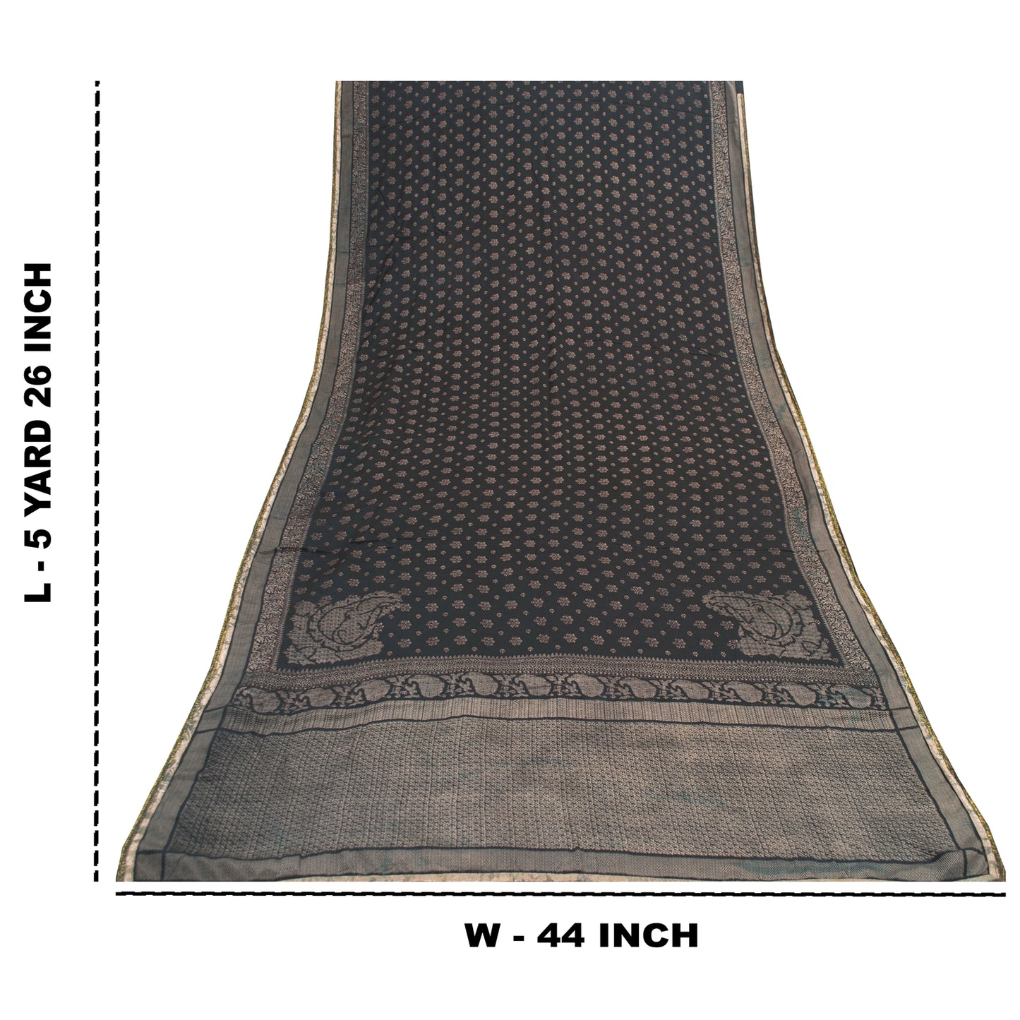 Sanskriti Vintage Sarees Black Pure Crepe Floral Printed 5+YD Eco-Friendly Sari
