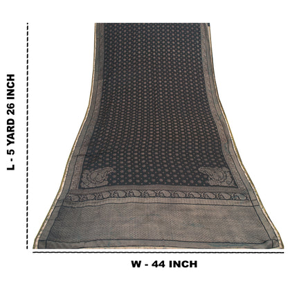 Sanskriti Vintage Sarees Black Pure Crepe Floral Printed 5+YD Eco-Friendly Sari